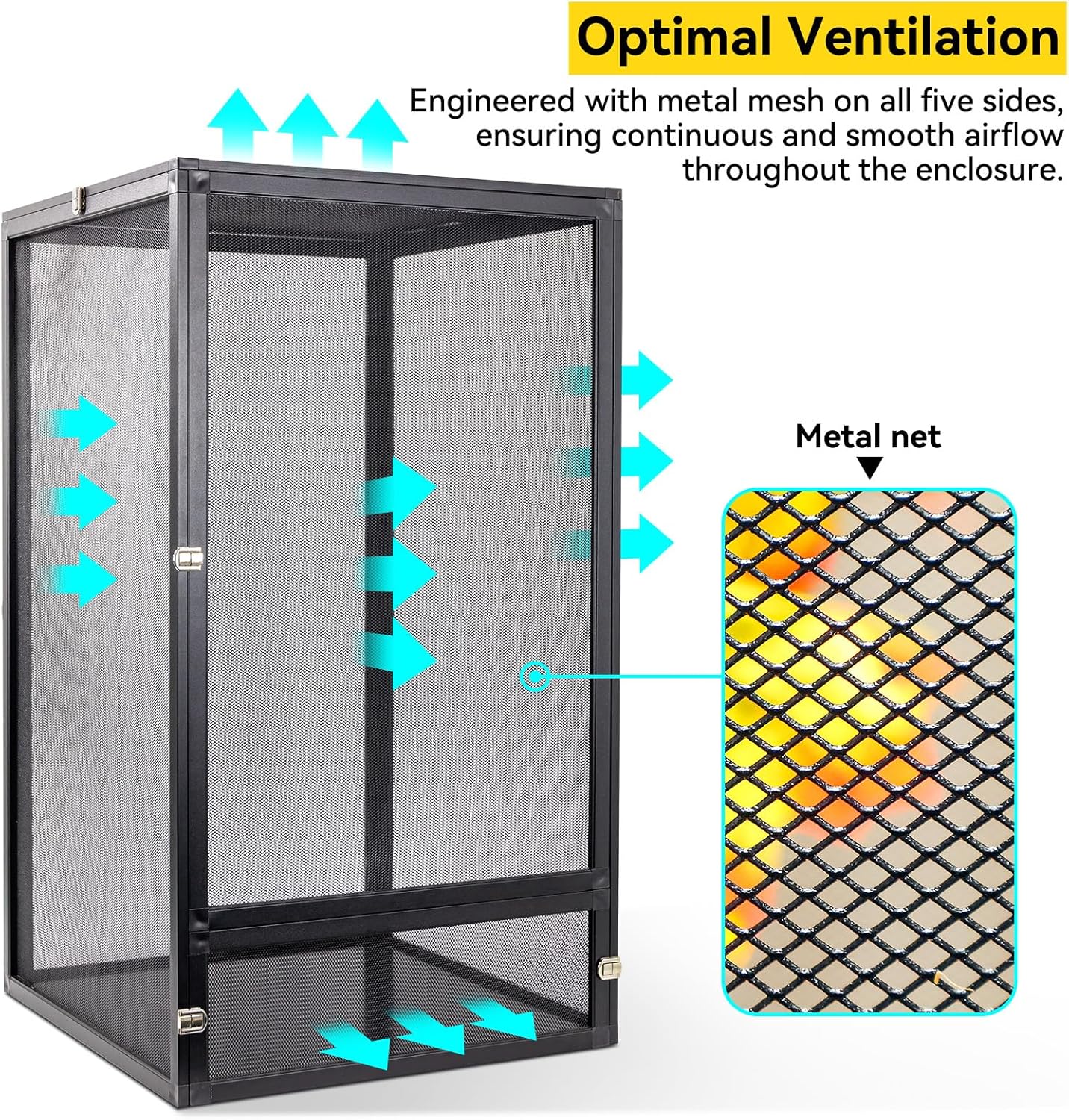 33 Gallon 360° Panoramic Foldable Reptile Terrarium Kit: Crested Gecko Tank and Reptile Cage for Superior Ventilation, Easy Feeding, Sturdiness, and Simple Assembly (Black, 26"x17"x17")