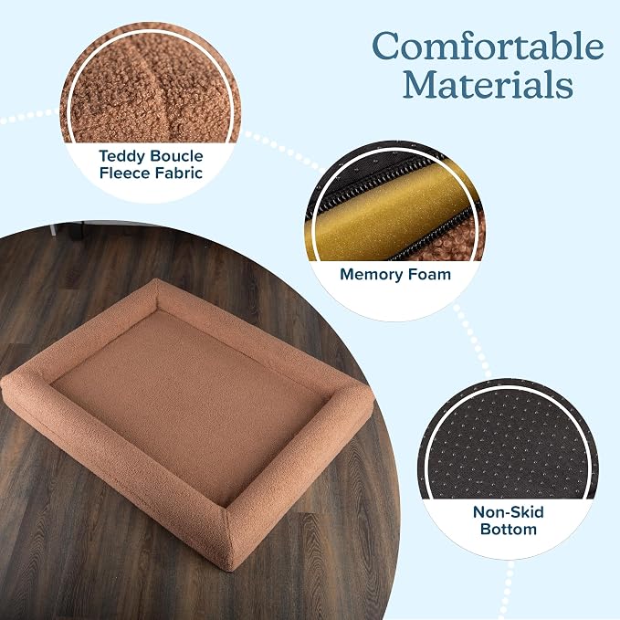 Orthopedic Dog Bed - 45in Large Dog Bed with Supportive Bolster, Nonslip Bottom, and Removable Washable Cover - Memory Foam Pet Beds for Large Dogs - Dog Products by PETMAKER (Brown)