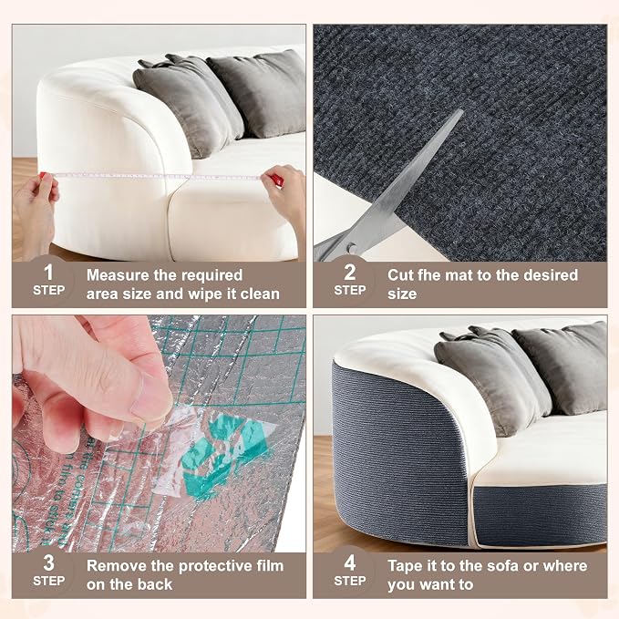 Cat Scratch Furniture Protector, Self-Adhesive Cat Scratcher Mat, Couch and Furniture Protector from Cat Claws, Dark Grey, 1 Set