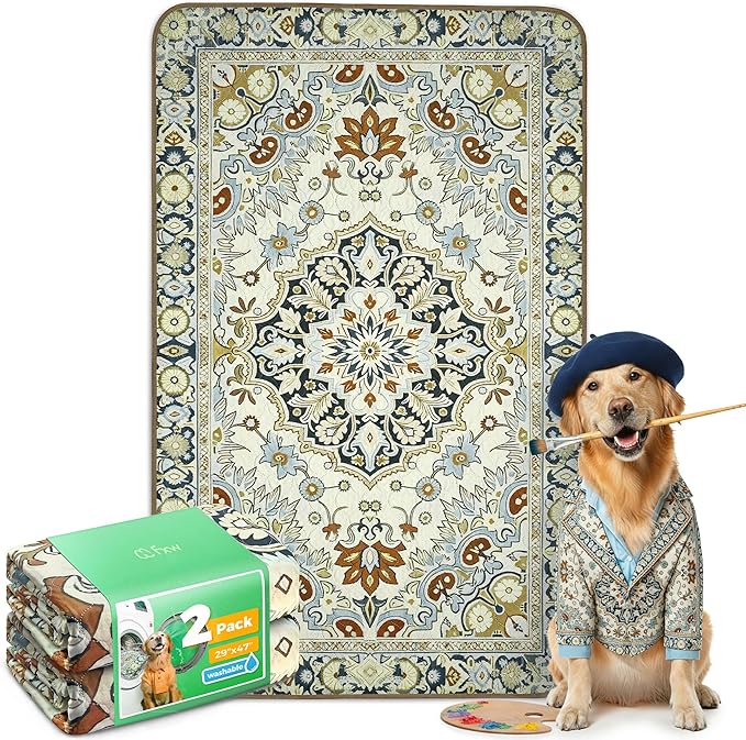 FXW Washable Pee Pads for Dogs, Puppy Pads with Super Absorbent, Specifically Designed for 48inch Cages, 29" x 47" Rectangle, Boho Beige, 2 Packs