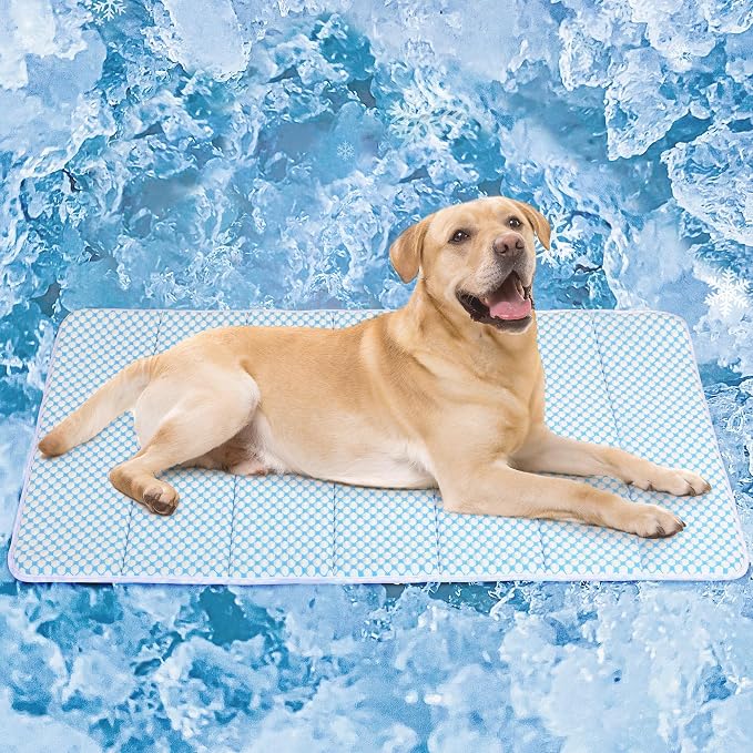 Dog Cooling Mat for Large Dogs – 41"x27" Orthopedic Memory Foam Pad for Summer, Hot Weather & Joint Relief | Washable, Non-Slip Crate Mat for Senior Dogs, Travel & Home (Blue)