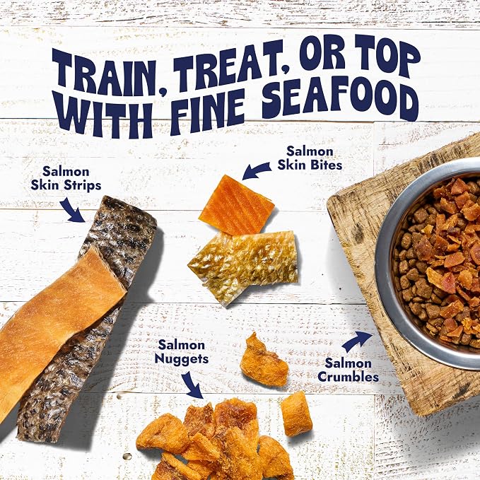Finfare Freeze Dried Salmon Skin Treats for Dogs, Protein & Omega-3s, Grain Free Salmon Dog Training Treats, Crafted in USA, Strips - 4oz