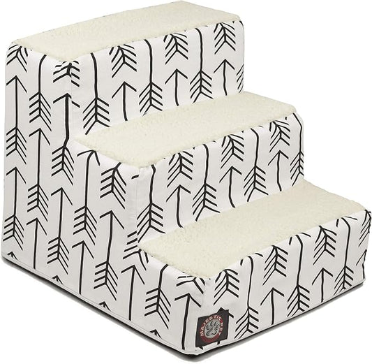 Majestic Pet Portable Pet Stairs | Soft Sherpa Steps Foam Feeling | Steps for Dogs & Cats | Dog & Cat Ramp | Indoor Only | Max Weight: up to 250 Lbs, 3 Step, Arrow White/Black