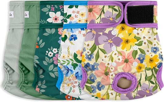 Washable Female Dog Diapers (5 Pack) - Doggie Reusable Small Medium Large Dog Diapers for Doggy Puppy Female in Period - Highly Absorbent Dog Heat Panties,S Plus,Green