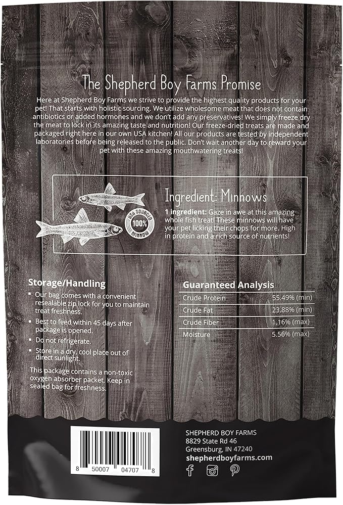 Shepherd Boy Farms Freeze Dried Dog and Cat Treats, Minnows, All Natural Single Ingredient Freeze-Dried Dog Treat & Snacks, Made in USA, High in Protein, Essential Nutrition of Raw Food, 5oz