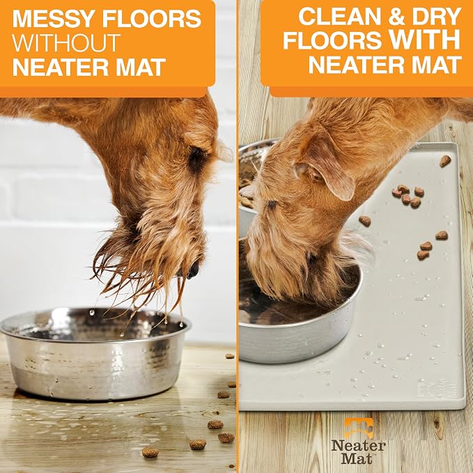 Neater Pet Brands Neater Mat Pet Mats for Food and Water, Cat & Dog Bowl Mat Waterproof Silicone, Feeding Tray, Dog Food Mats for Floors, Placemat w/Raised Edge for Under Bowls, 24" x 16", Cream