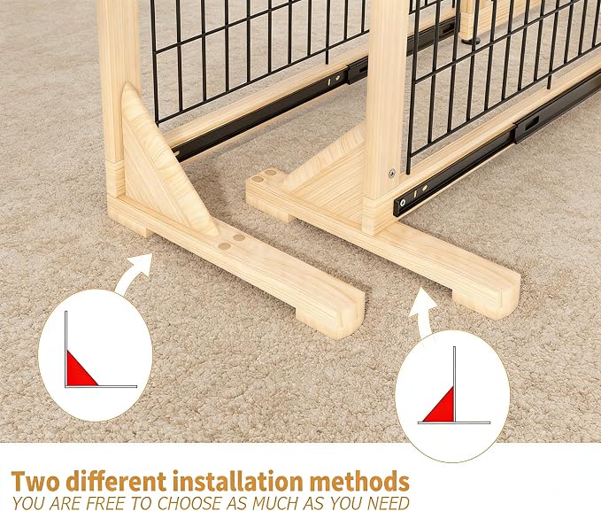 Extra Wide Freestanding Dog Gate, Adjustable Width 31.5"–61", 23.6" Tall Indoor Pet Gate for Kitchen, Living Room & Stairs, Wooden Metal Frame No-Drill Pet Barrier