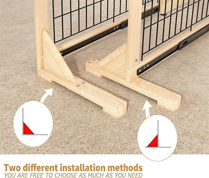Extra Wide Freestanding Dog Gate, Adjustable Width 31.5"–61", 19.7" Tall Indoor Pet Gate for Kitchen, Living Room & Stairs, Wooden Metal Frame No-Drill Pet Barrier