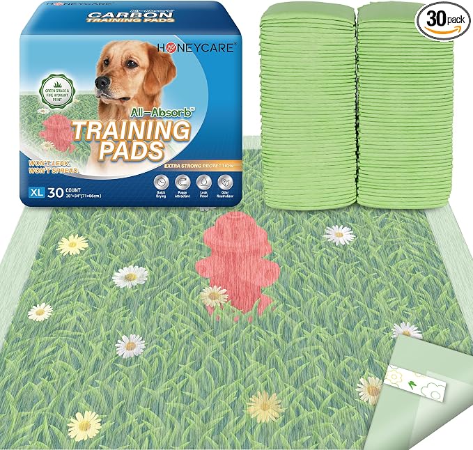 HONEYCARE Dog Training Pads with Grassfield & Fire Hydrant Printing丨Eliminating Urine Odor Puppy Pads 丨 XL Premium Dog Pee Pads (30Count, 28x34 inch)