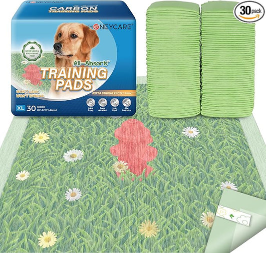 HONEYCARE Dog Training Pads with Grassfield & Fire Hydrant Printing丨Eliminating Urine Odor Puppy Pads 丨 XL Premium Dog Pee Pads (30Count, 28x34 inch)