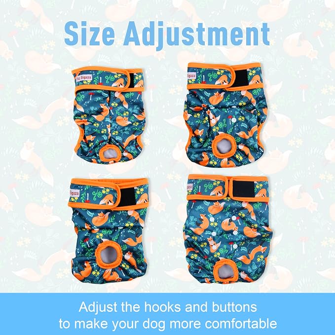 Washable Dog Diapers (3 Pack), Reusable Dog Diapers for Doggie Heat Period, Reusable Doggie Diaper for Female Dogs (Giraffe, Tucan, Fox, XX-Large)