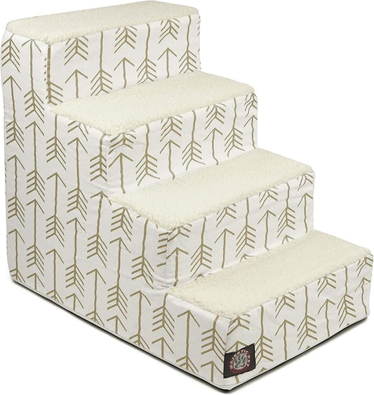 Majestic Pet Portable Pet Stairs | Soft Sherpa Steps Foam Feeling | Steps for Dogs & Cats | Dog & Cat Ramp | Indoor Only | Max Weight: up to 250 Lbs, 4 Step, Arrow White/Gold