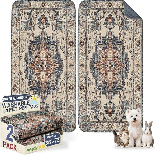 Washable Pee Pads for Dogs, Reusable Puppy Potty Training Pads, Ultra-Absorbent Thick Waterproof Leak-Proof Non-Slip Pads & Mat for Crate, Playpen, Floor, Whelping & Housebreaking , 2 Pack 36"x72"