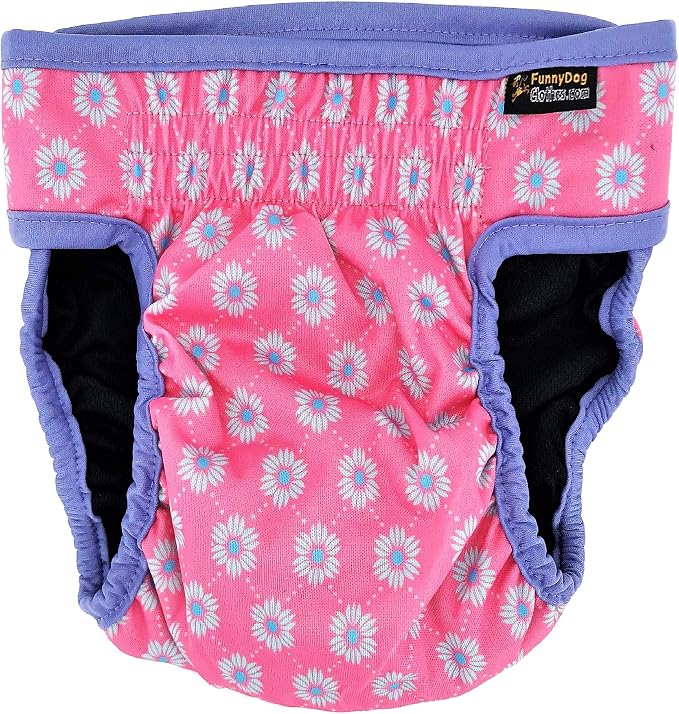 Pack of 3 Female Dog Diapers with 4 - Layers of Absorbent Pads Cat Panties Waterproof Leak Proof Washable (L: Waist 20" - 26", Neon Pattern)