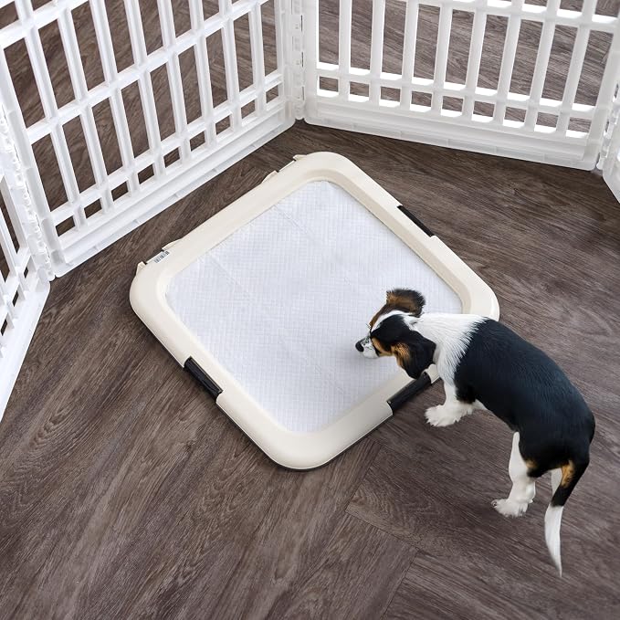 IRIS USA Pee Pad Holder + 100 Count Puppy Pee Pads for Puppy Training - Leak Proof, Quick Dry, 6-Layer Absorbent Design, Secured Latches, Non-Skid Feet, Fits 22"x22" Pads, Dark Gray