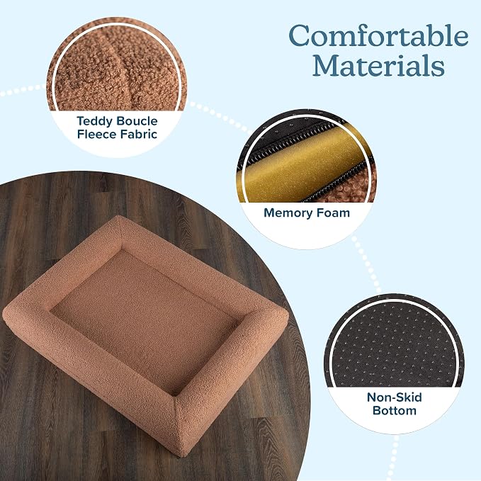 Orthopedic Dog Bed - 33in Medium Dog Bed with Supportive Bolster, Nonslip Bottom, and Removable Washable Cover - Memory Foam Puppy Bed for Medium Dogs - Dog Products by PETMAKER (Brown)