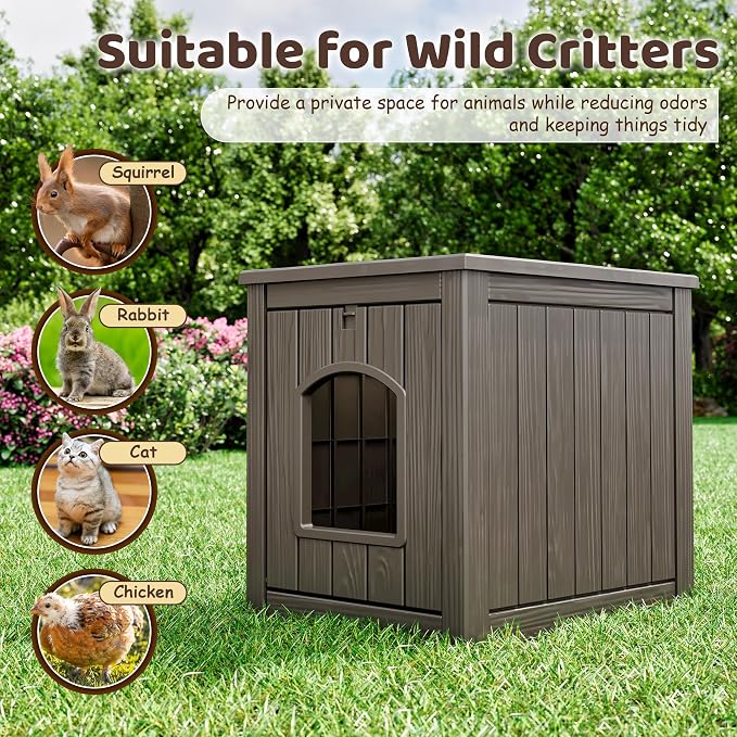 Cat Litter Box Enclosure, Resin Hidden Litter Box Furniture Side Table with Openable Front Door, Weatherproof Indoor & Outdoor Cat Litter Box Cabinet, Raised Floor, Easy to Clean & Assemble, Gray