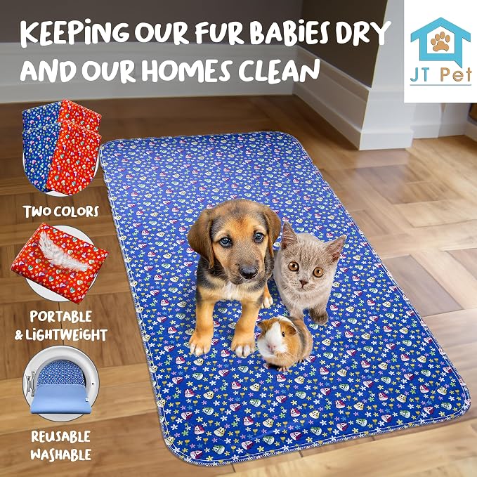 Guinea Pig Cage Liner - Pack of 4 Washable Pee Pads for Dogs, Smooth Fleece Guinea Pig Bedding for Cage & Crates, Reusable & Waterproof Puppy Pee Pads - 47x24 Inches, Red Blue Piggies