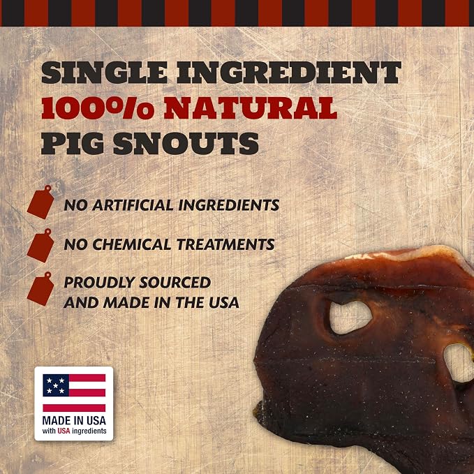 THE COUNTRY BUTCHER Pig Snouts for Dogs, Soft to Aggressive Chewers, Small, Medium and Large Breed, Natural, Dental Treat, Made in The USA, 5 Count - Rawhide Free, No Bones