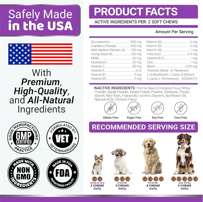 Dog Vitamins and Supplements - 170 Treats - Dog Multivitamin Chewable with Glucosamine - Senior & Puppy Multivitamin for Dogs - Hip & Joint Support - Immune Health, Skin, Heart, Digestion, Probiotics