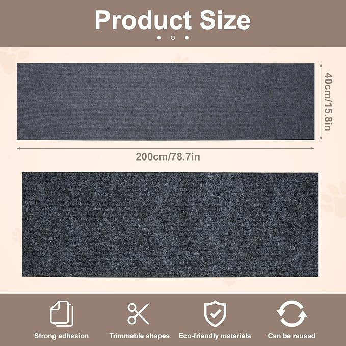 Cat Scratch Furniture Protector, Self-Adhesive Cat Scratcher Mat, Couch and Furniture Protector from Cat Claws, Dark Grey, 1 Set