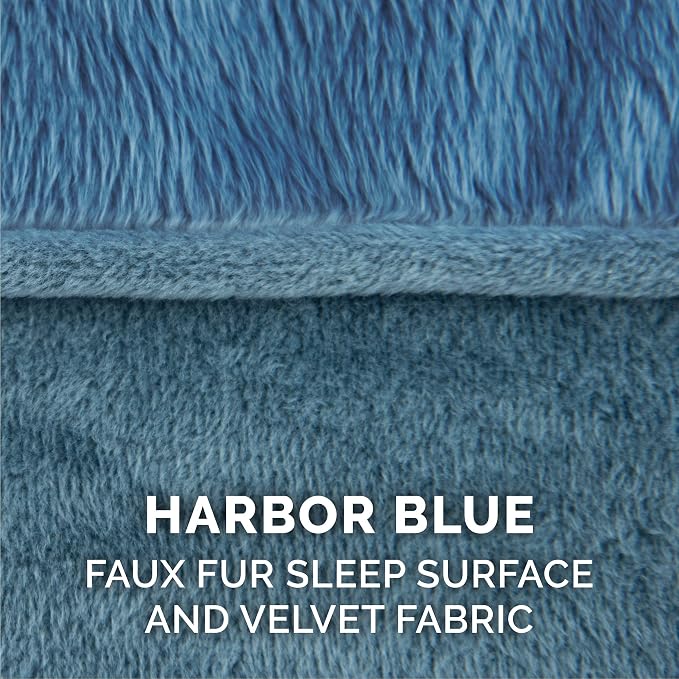 Furhaven Pillow Dog Bed for Large Dogs w/ Removable Bolsters & Washable Cover - Faux Fur & Velvet Sofa - Harbor Blue, Jumbo/XL
