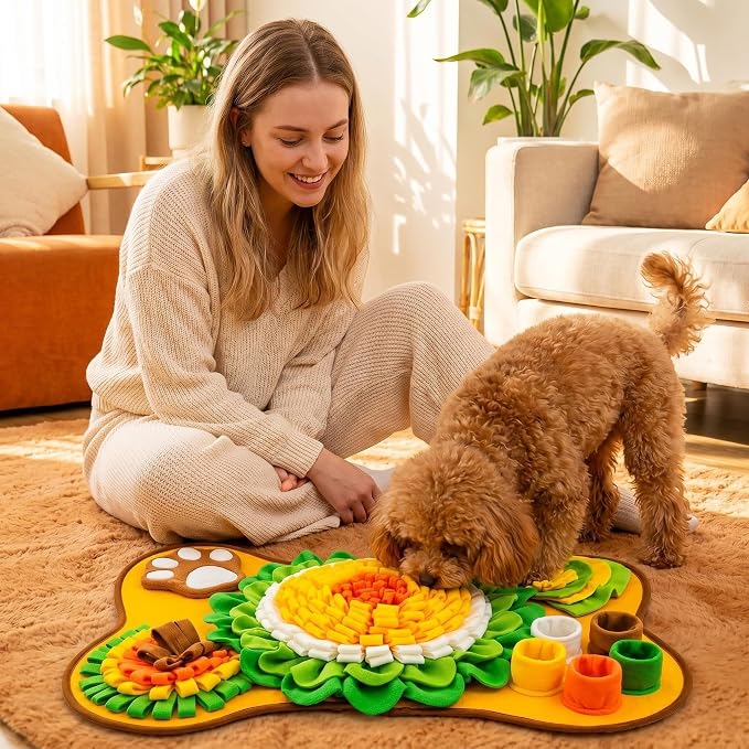 Snuffle Mat for Dogs & Lick Mat - Pet Snuffle Mat for Small and Medium Dogs, Interactive Enrichment Dog Treat Mat & Slow Feeder Puzzle Toy with Squeaky Sounds (Orange Snuffle & Lick Combo)