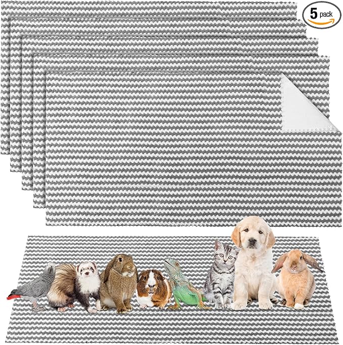 Hahafelt 5 Pcs Waterproof Guinea Pig Fleece Bedding Blankets Absorbent Guinea Pig Cage Liner Washable Small Animal Pee Pad Reusable Pet Blanket Wash Cloth Bedding Mat Pad (Gray,47 x 24 Inch)