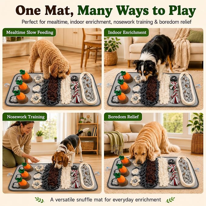 Snuffle Mat for Dogs – Extra Large 32'' x 20'', Washable Slow Feeder Dog Toy, Durable Interactive Dog Puzzle for Mental Stimulation & Nosework Training, with Anti-Slip Suction Cups
