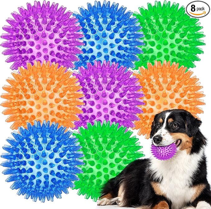 ME.FAN 3.5'' Squeaky Dog Toy Balls [8 Pack] Spiky Dog Balls/Puppy Chew Toys for Cleaning Teeth and Gum Health/Squeaker Ball Toys for Aggressive Chewers