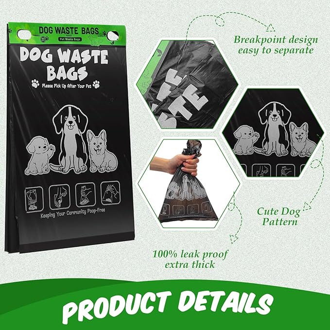 Ireer 20 Count 2000 Pcs Dog Bags Bulk, Cute Pet Waste Bags Bulk Poop Leakproof Easy Single Pull for Dog Waste Station Fit Hang Hole Dispenser Pet Home Outdoor