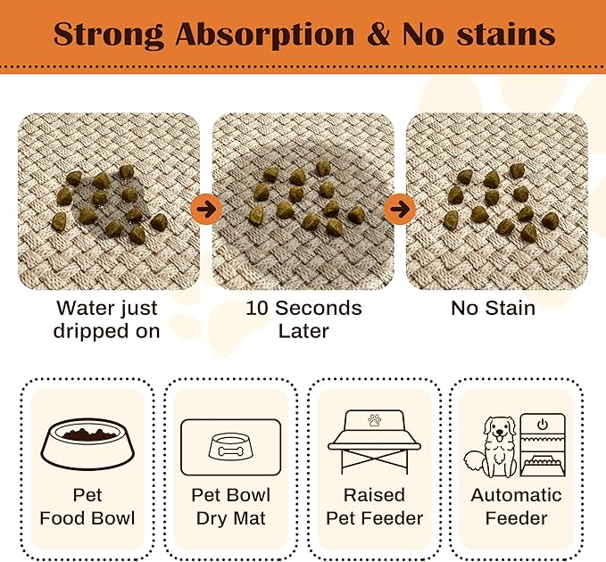 Pet Feeding Mat for Floors Cat Food Mat Waterproof Dog Food Mat and Water Absorbent Quick Dry Non Slip Mat for Cat Bowls