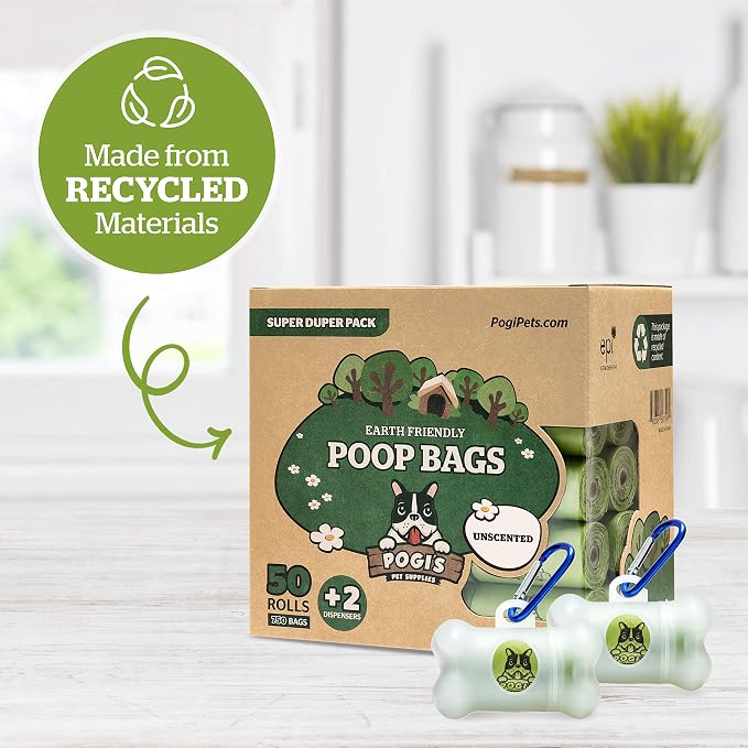 Pogi's Ultimate Dog Walk n' Wipe Combo - Pogi's 750 Unscented Dog Poop Bags + 2 Poop Bag Holders and 400 Green Tea Leaf Scented Grooming Wipes Bundle