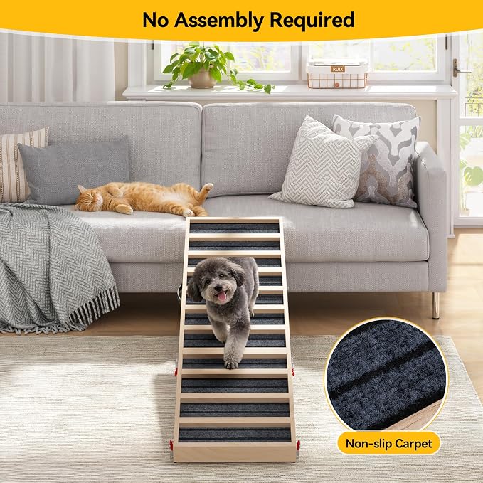 Dog Ramp for Bed, Couch, Car-55 L Gentle Slope Folding Pet Ramp with Non-Slip Surface and Metal Reinforced-High Traction,4 Adjustable Heights 18"-25", Supports 176lbs for Small Medium Large Dogs