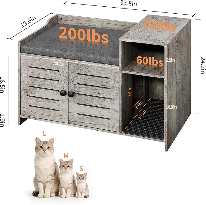 Hidden Cat Litter Box Furniture Enclosure with Mark Pad – Spacious Wooden Cat Cabinet, Double Doors, Storage Layer, Dog-Proof, Easy Cleaning – Hallway or Bedroom, Teak Oak