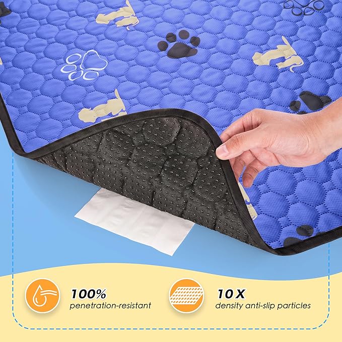 WanpeeGoo Washable Pee Pads, Puppy Pee Pad for Dogs, 2 Pack Absorbent Reusable Training Dog Pads Pet Puppy Pads, Non-Slip Potty Pads for Whelping, Playpen, Crate, Bed, Blue 48"x48"