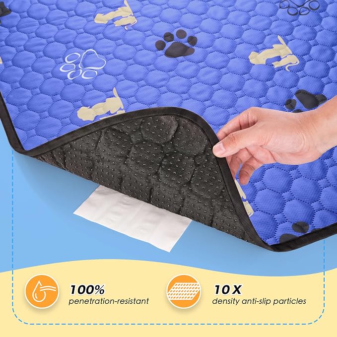 WanpeeGoo Washable Pee Pads for Dogs, 1 Pack Absorbent Reusable Training Dog Pads Pet Puppy Pads, Non-Slip Potty Pads for Whelping, Playpen, Crate, Bed, Blue, 65"x48"