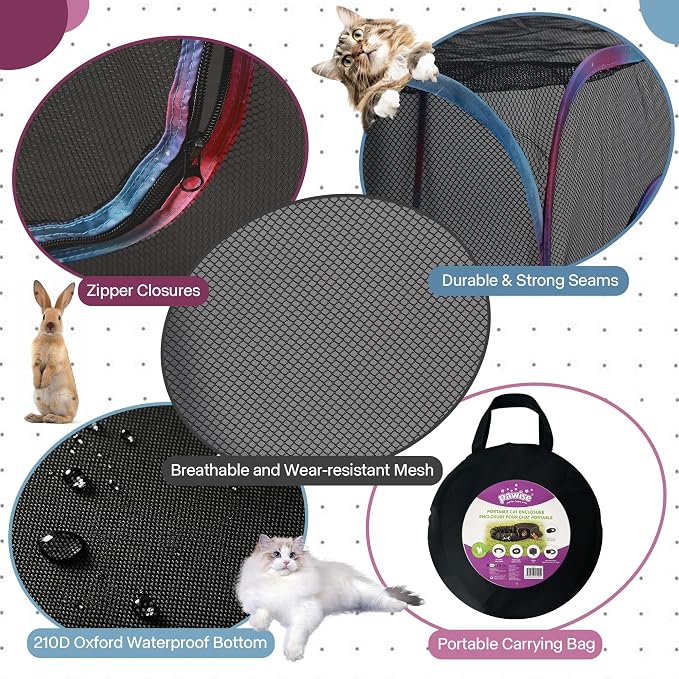 PAWISE Outdoor Cat Enclosure, 2-in-1 Portable Catio with Cat Tent and Tunnel, Pop Up Cat Playpen for Indoor Outdoor Cats and Small Animals, with Storage Bag