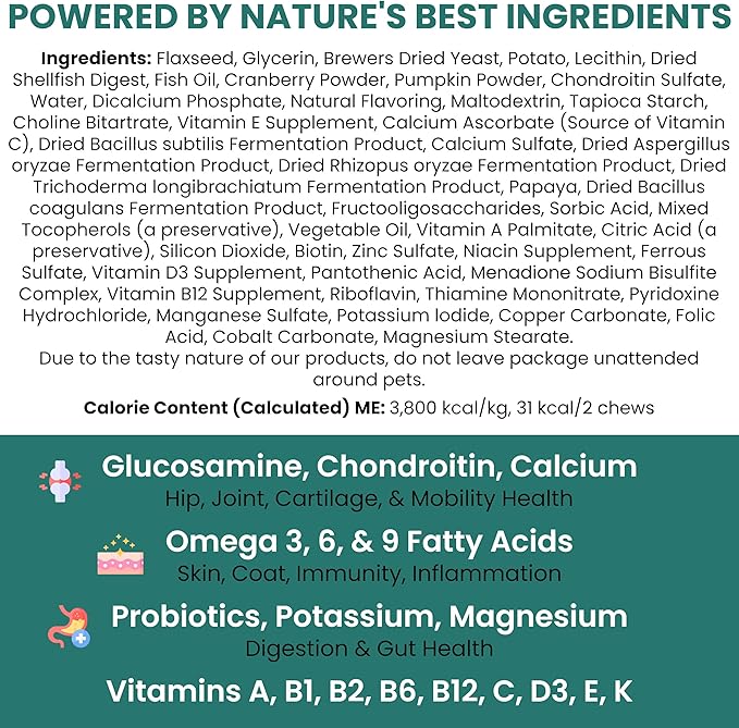 12-in-1 Dog Multivitamin Chews, 120 Ct - Vitamins, Supplements, Glucosamine Chondroitin, Probiotics, Omega 3 - Hip & Joint, Skin & Coat, Immune, Digestive Support for Puppy, Senior Dogs - Chew + Heal