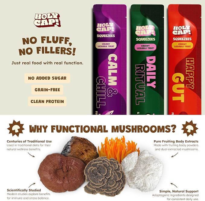 Variety Pack Grain-Free Lickable Cat Treats 15 Squeezable Purée Tubes (0.5 oz Each), Daily Ritual, Happy Gut & Calm & Chill Flavors, Creamy Cat Purée with Clean Ingredients