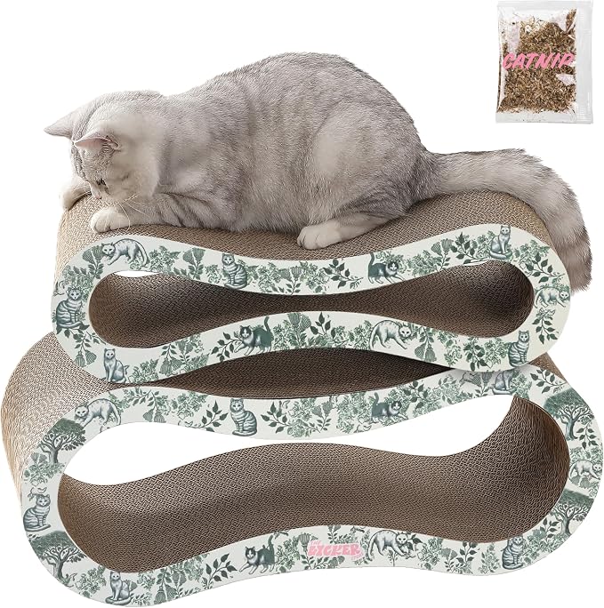 CSR1014F Suvi 26" Modern Cardboard Infinity 2-in-1 Lounge Bed Cat Scratcher with Catnip, Garden Cats