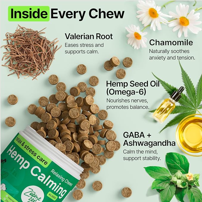 Hemp Calming Chews for Dogs Anxiety – Dog Calming Chews for Puppies & Adults – Stress, Sleep Aid & Dog Anxiety Relief Treats with Melatonin & Valerian – 2 Pack, 340 Count, Made in USA