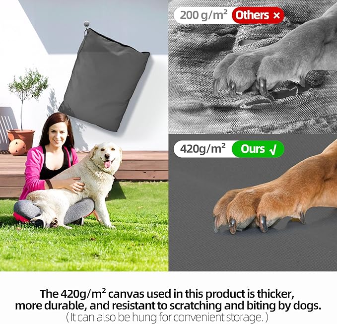 Sytopia 42 Inch Durable Indestructible Dog Bed for Extra Large Dogs, Outdoor Canvas Chew Proof Pet Crate Mat with Waterproof Washable Removable Cover, Indoor Patio Pet Pad for Crate, Dark Grey