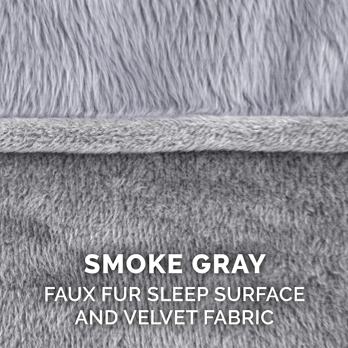 Furhaven Memory Foam Dog Bed for Medium/Small Dogs w/ Removable Bolsters & Washable Cover, For Dogs Up to 35 lbs - Faux Fur & Velvet Sofa - Smoke Gray, Medium