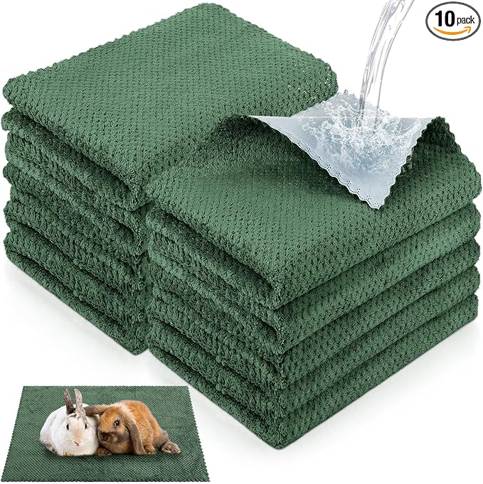 VitalCozy 10 Pcs Guinea Pig Cage Liners Washable Rat Bedding for Guinea Pigs Controlling Absorbent Waterproof Pee Pads Blanket for Rabbits Hamster Small Animal Chinchilla(Grid,18x24 Inch,Dark Green)
