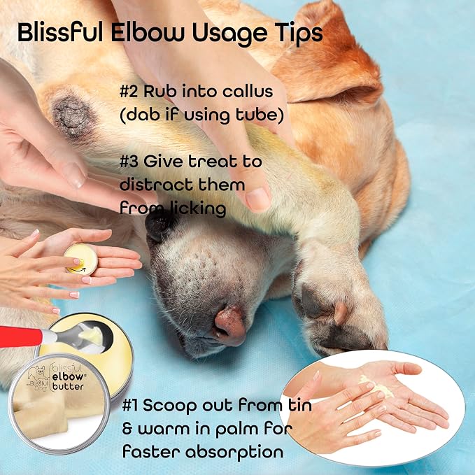 The Blissful Dog Elbow Butter for Dry, Cracked Calluses, Lick-Safe Dog Balm, Soothing Elbow Balm with Moisturizing Shea Butter, Almond, Olive, and Essential Oils, Pet Supplies, 0.15 oz. Stick