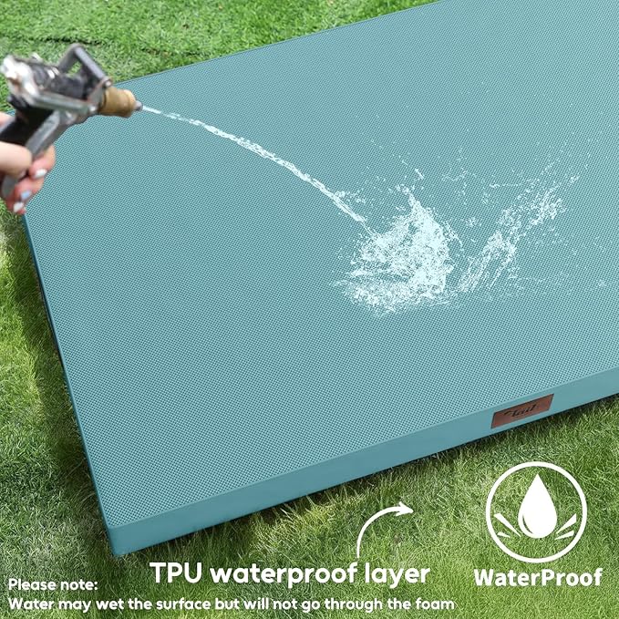 Outdoor Dog Bed for Small Dogs, Waterproof Dog Crate Bed for Medium Dogs Cats, Orthopedic Egg Crate Foam Pet Bed with Washable Removable Oxford Cover, Light Blue