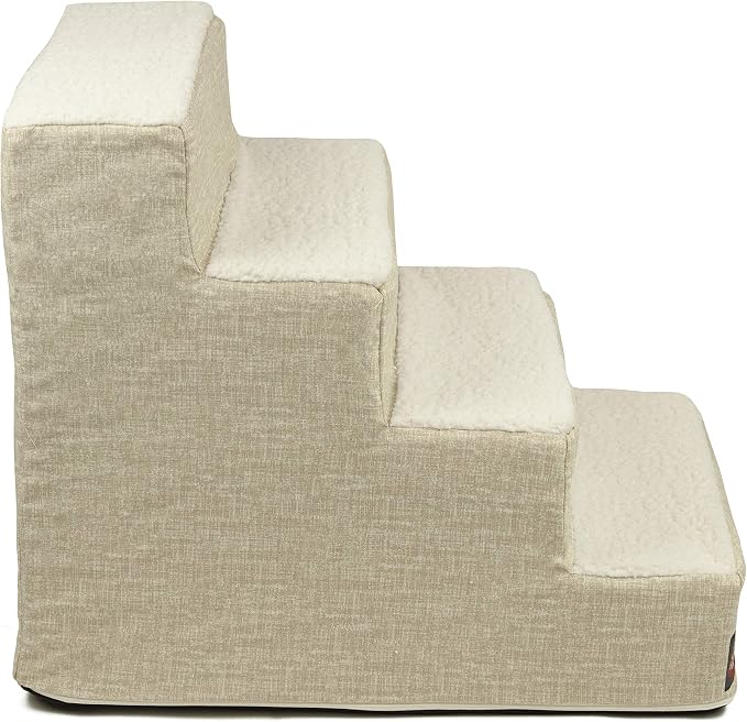 Majestic Pet 4 Step Portable Dog Stairs for Small Dogs to get on Bed Supports 25 lbs or Less – Dog Steps for High Bed with Machine Washable Cover – Pet Stairs for Cats Palette Heathered Frappe
