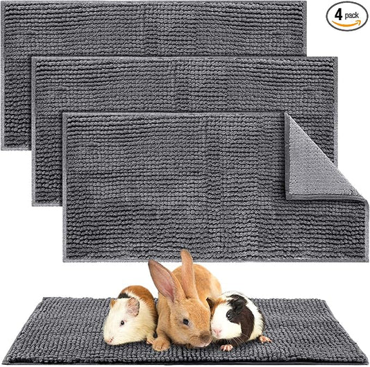 Amylove 4 Pcs Guinea Pig Cage Liner 14 x 28 Inch Washable Chenille Pee Pads Pet Dog Cat Bedding Training Mat Reusable for Small Animals Puppy Bunny Hamster Chinchilla