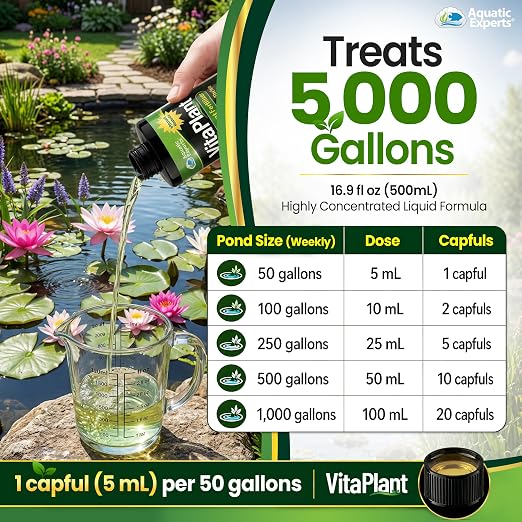 VitaPlant Pond Plant Fertilizer – Liquid Aquatic Plant Food for Water Lilies & Aquatic Plants, Supports Lush Growth & Vibrant Color, 500 mL, Aquatic Experts
